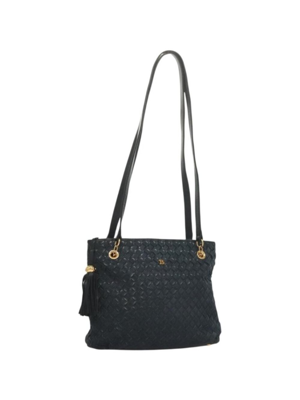 BALLY Shoulder Bag Suede Navy Gold